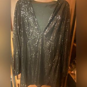 Black long sleeve sequin dress with rib cut outs